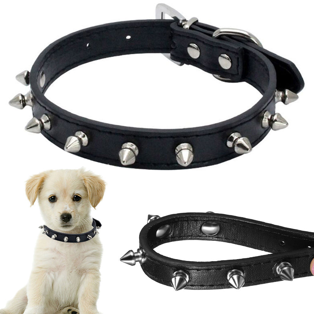 Hundehalsband aus Kunstleder mit Nieten, verstellbar Größe: S