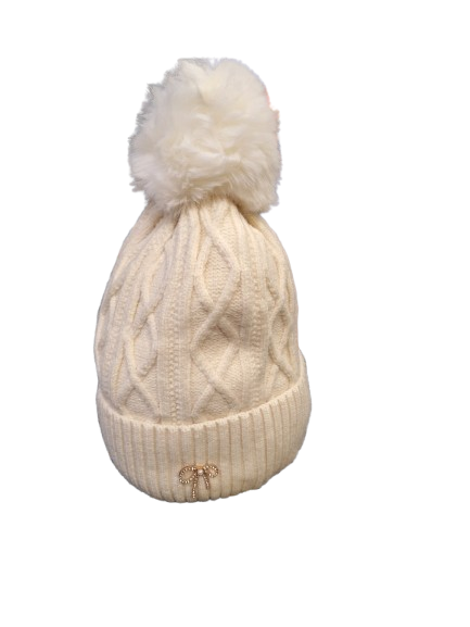 Elegante Strickmütze mit flauschigem Bommel
