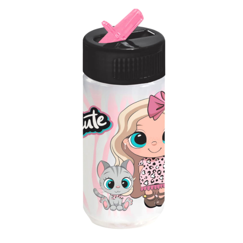 Wasserflasche mit ausziehbarem Trinkhalm – 330ml, 15x6cm
