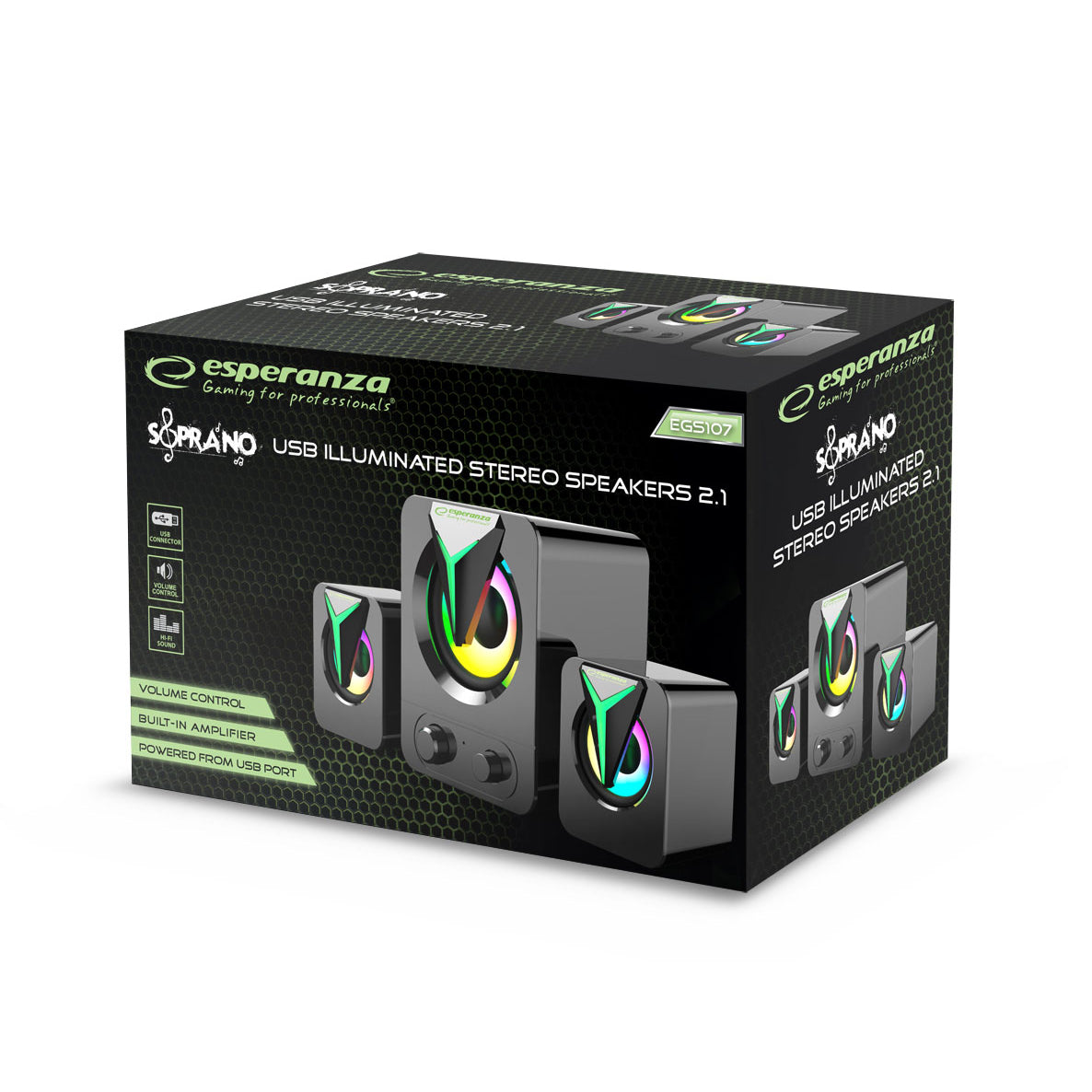 EGS107 Hochwertige 2.1 LED Stereolautsprecher für PC