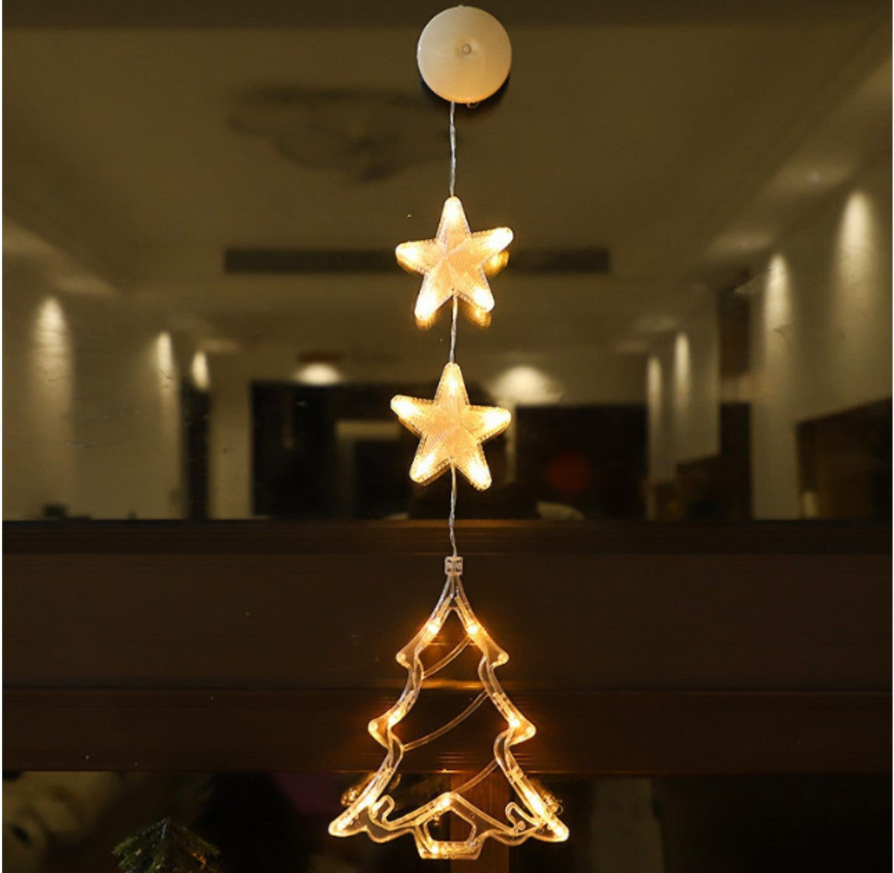 LED-Fensterdekoration "Weihnachtsbaum" mit zwei Sternen 80x16 cm