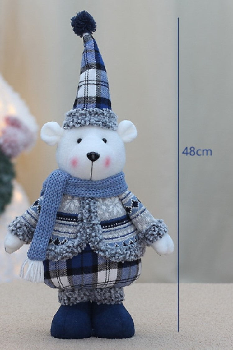Winter-Bär Stehende Plüschfigur in Weiß-Blau