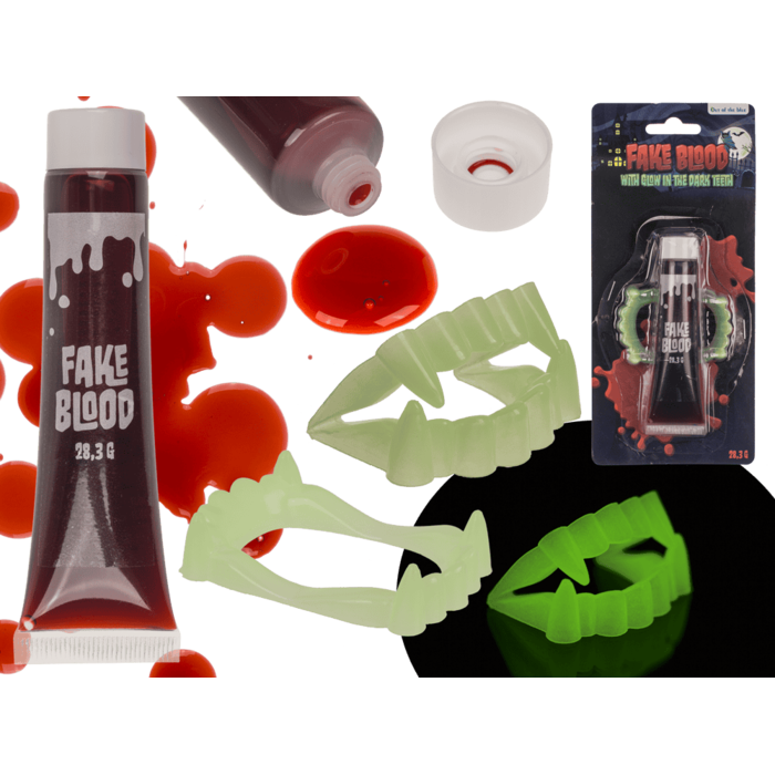 Kunstblut mit Glow in the Dark Zähnen