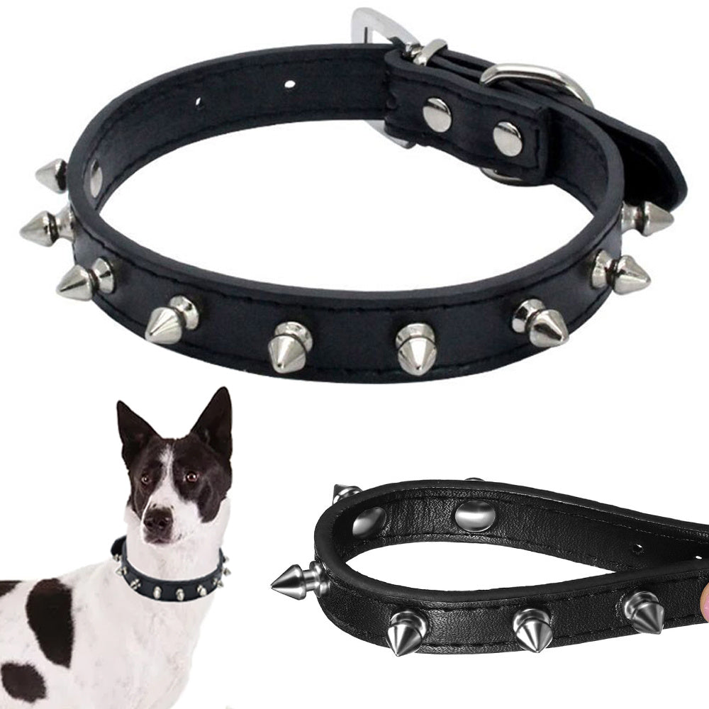 Hundehalsband aus Kunstleder mit Nieten, verstellbar Größe: M