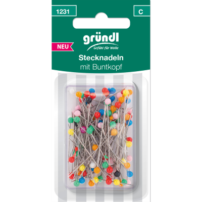 Gründl Stecknadeln mit Buntkopf, 100 Stück