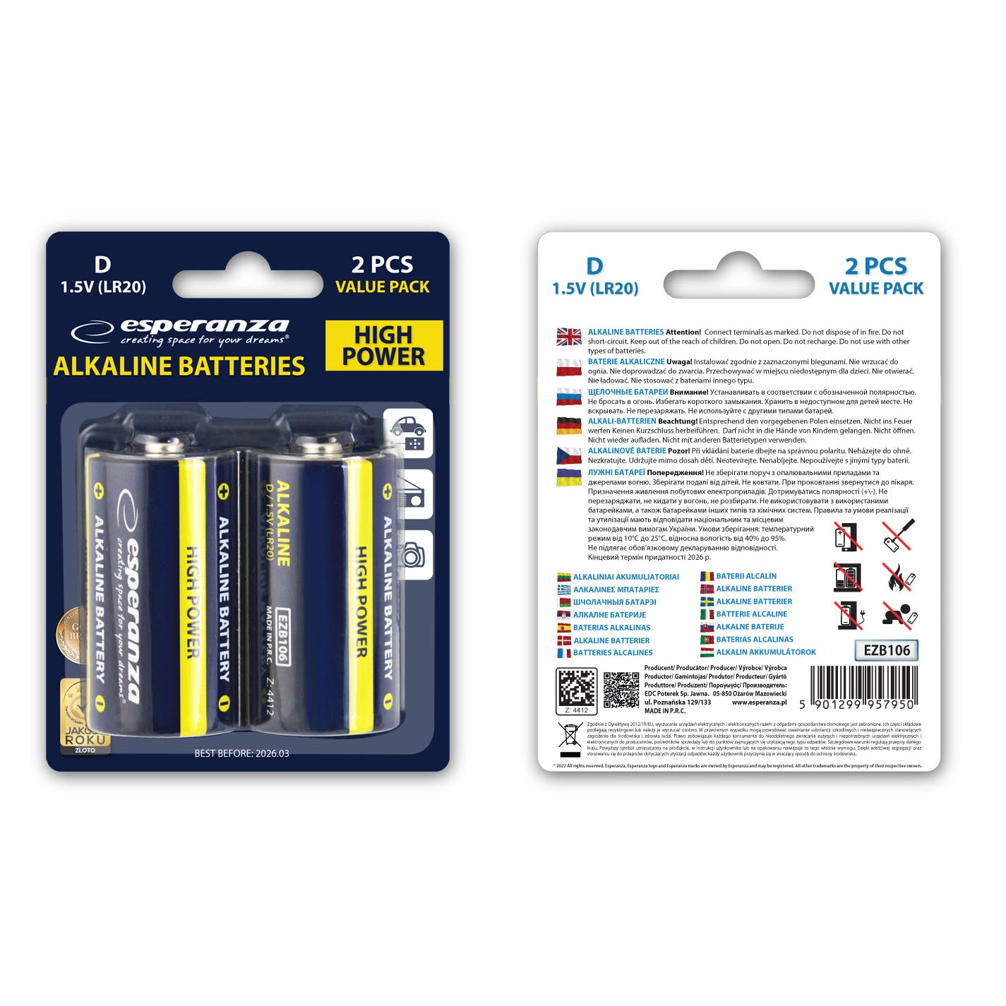 EZB106 Alkaline Batterien D LR20 – 2er Packung