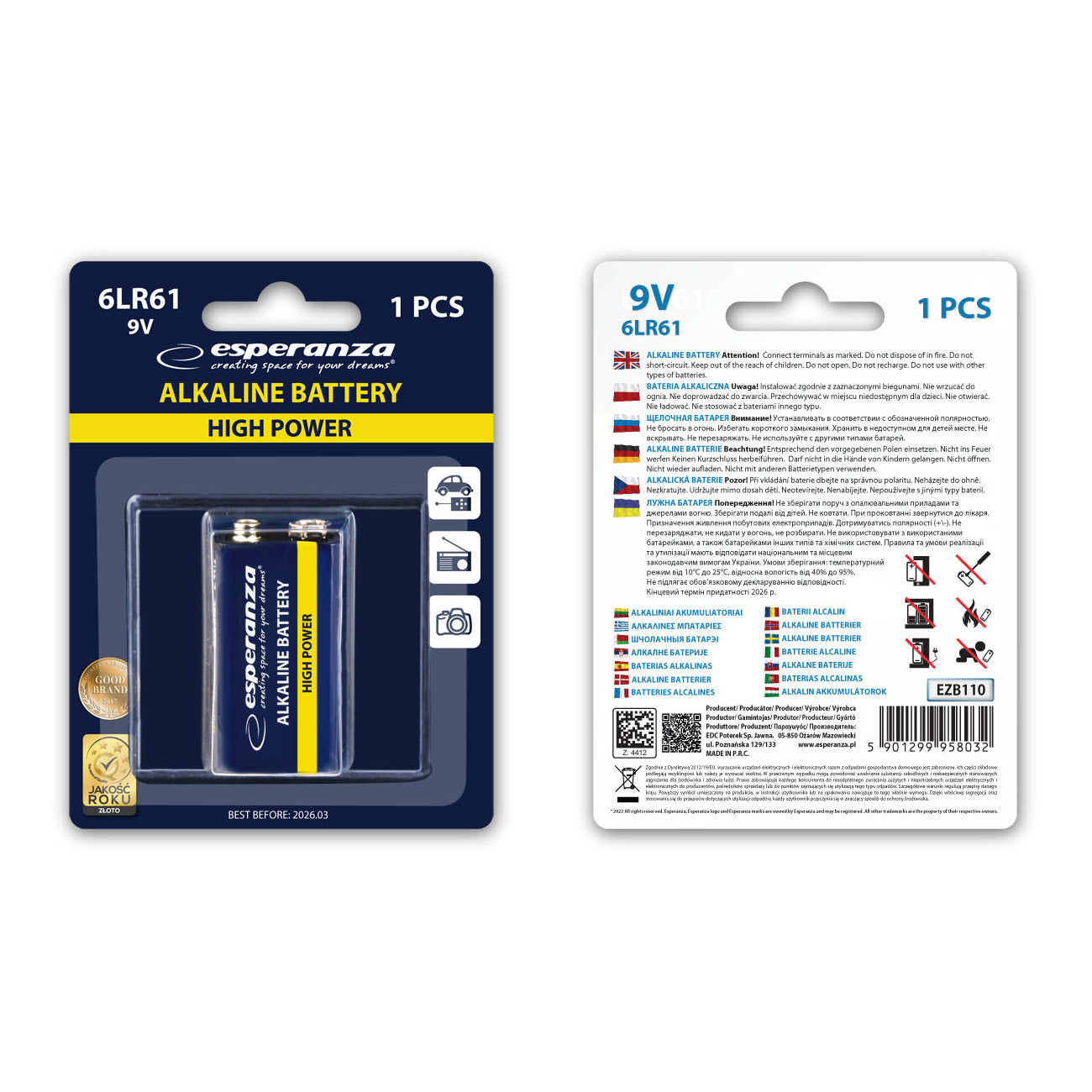 EZB110 Alkaline Batterien 6LR61 9V – 1 Stk.