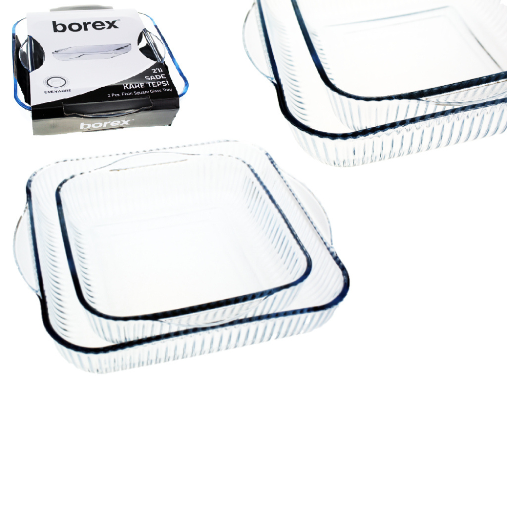 BOREX Auflaufform 2er Set aus Glas mit Griffen