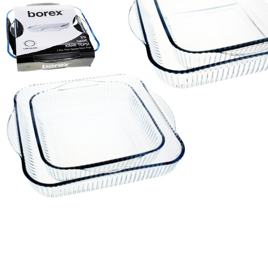 BOREX Auflaufform 2er Set aus Glas mit Griffen