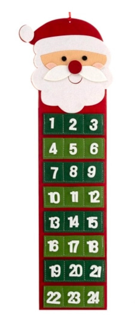 Filz-Adventskalender zum Aufhängen im Weihnachtsmann-Design