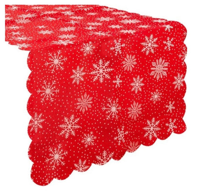 Tischläufer in Rot-Weiß mit Schneeflocken-Design
