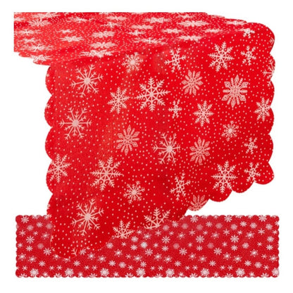 Weihnachtlicher Tischläufer in Rot mit Schneeflocken-Muster (150x35cm)