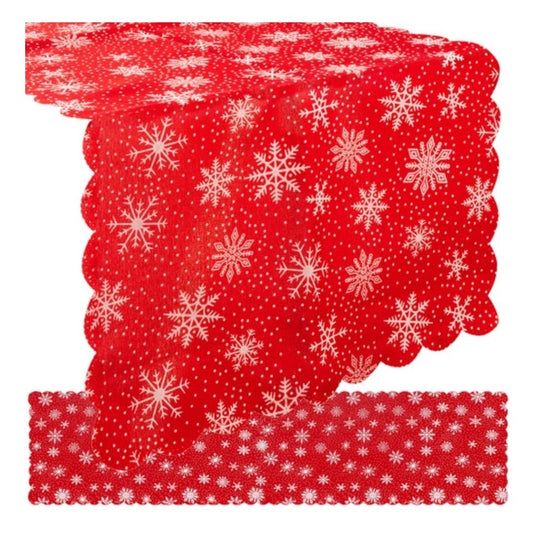 Weihnachtlicher Tischläufer in Rot mit Schneeflocken-Muster (150x35cm)