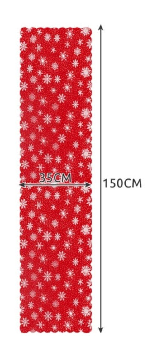 Weihnachtlicher Tischläufer in Rot mit Schneeflocken-Muster (150x35cm)