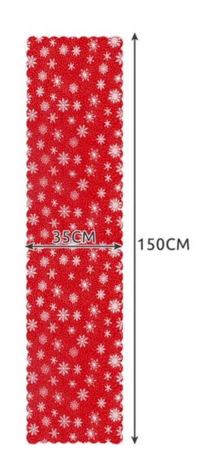 Weihnachtlicher Tischläufer in Rot mit Schneeflocken-Muster (150x35cm)