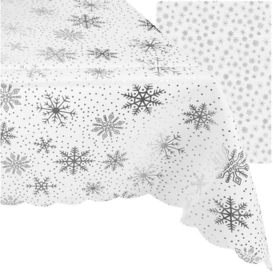 Weihnachtliche Tischdecke in Weiß mit silbernen Schneeflocken