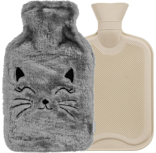 Wärmflasche mit flauschigem Katzenbezug – 1,8 Liter