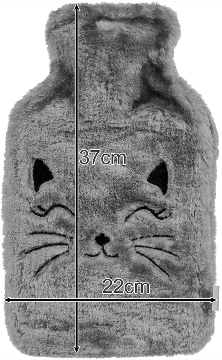 Wärmflasche mit flauschigem Katzenbezug – 1,8 Liter