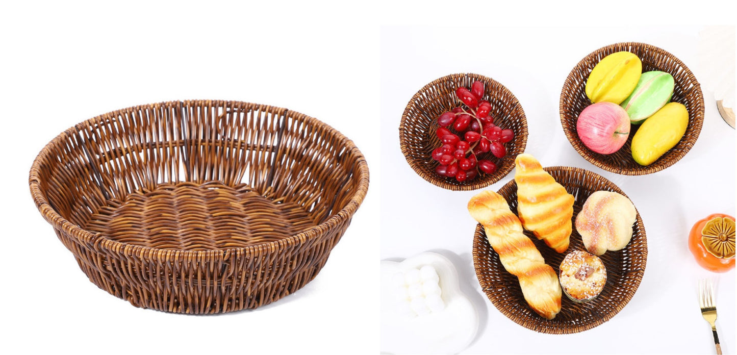 Runder Korb in Rattan-Optik, dunkelbraun – 22x6cm