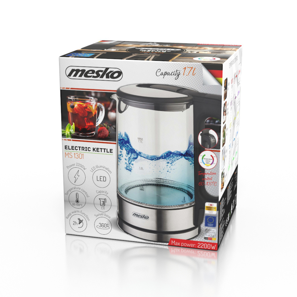 MS 1301b Wasserkocher Glas mit Temperatursteuerung 1,7L