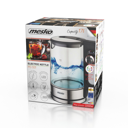 MS 1301b Wasserkocher Glas mit Temperatursteuerung 1,7L