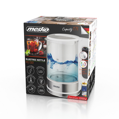 MS 1301w Wasserkocher Glas mit Temperatursteuerung 1,7L