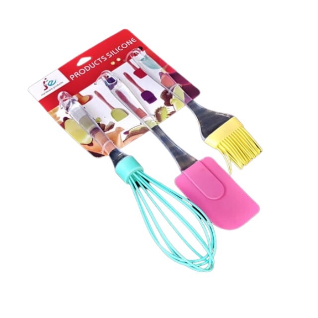 Set aus Schneebesen, Spatel und Pinsel