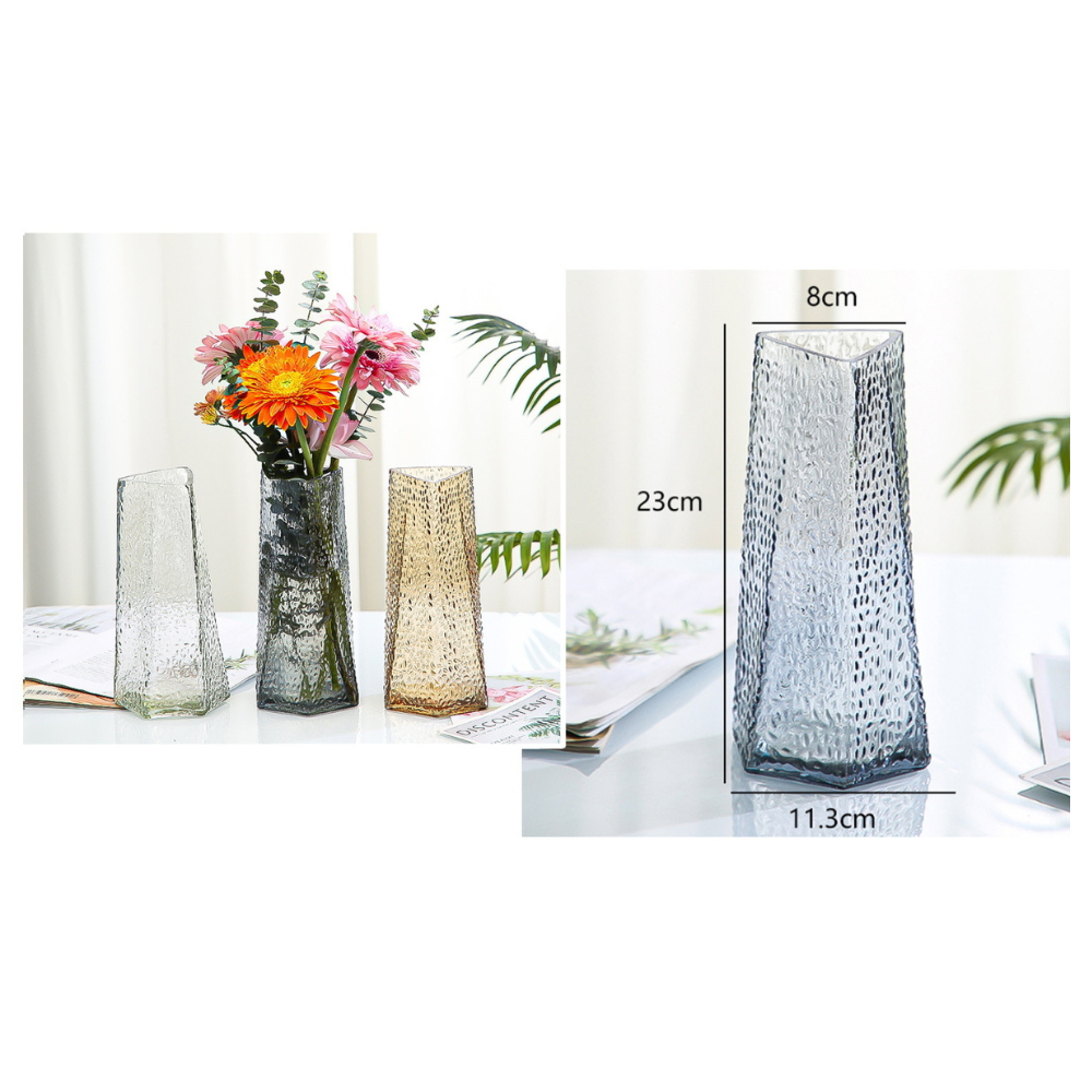 Dreieckige Vase, grau gesprenkelt, Höhe 23cm
