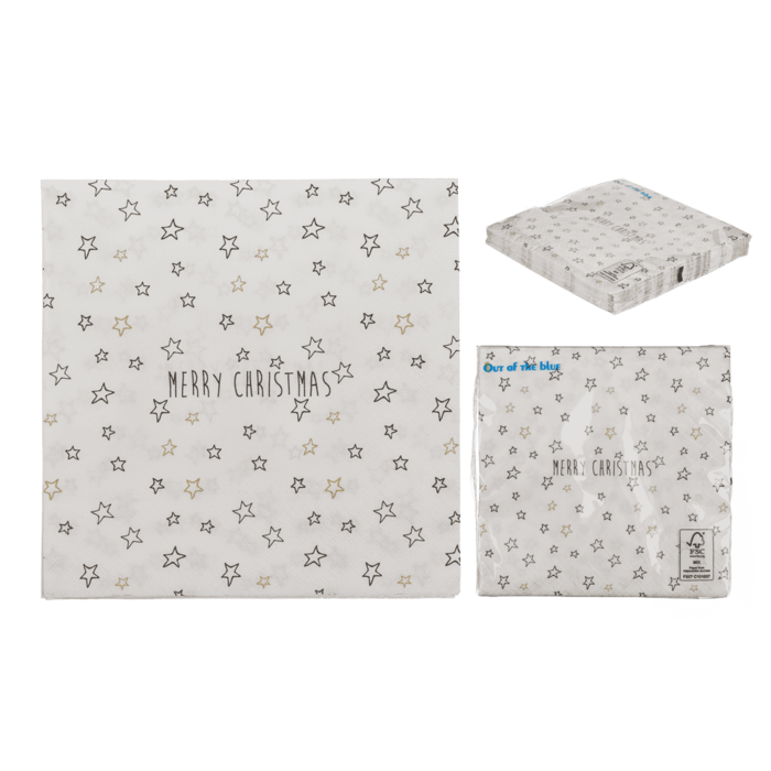 Papier-Servietten, Merry Christmas, mit Sternen