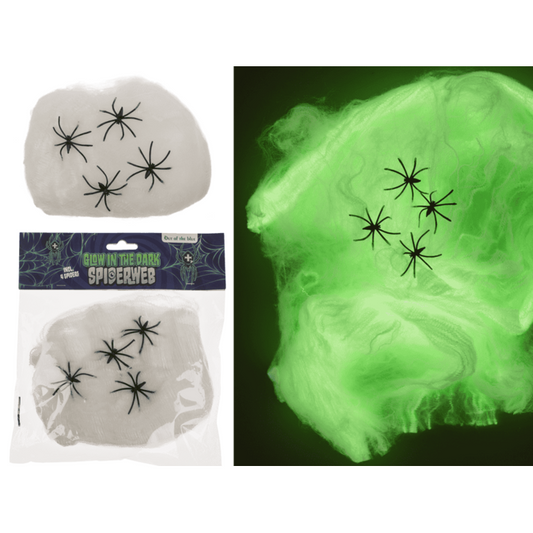 Spinnennetz, Glow in the Dark, inkl. 4 Spinnen